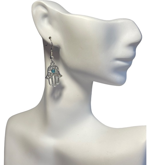 Hamsa Hand Rhinestone Earrings - Picture 5 of 11